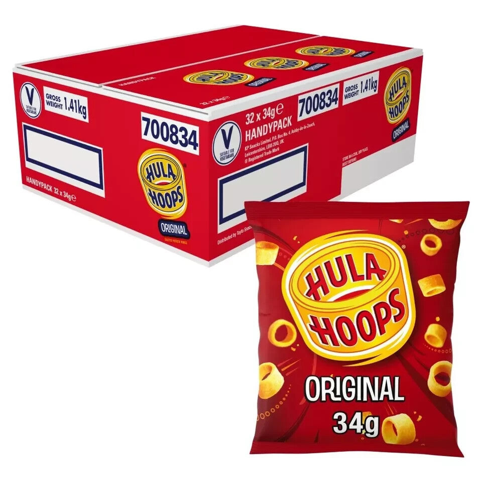 HULA HOOPS ORIGINAL POTATO RINGS 34g FULL BOX (PACK OF 32) Only £19.99