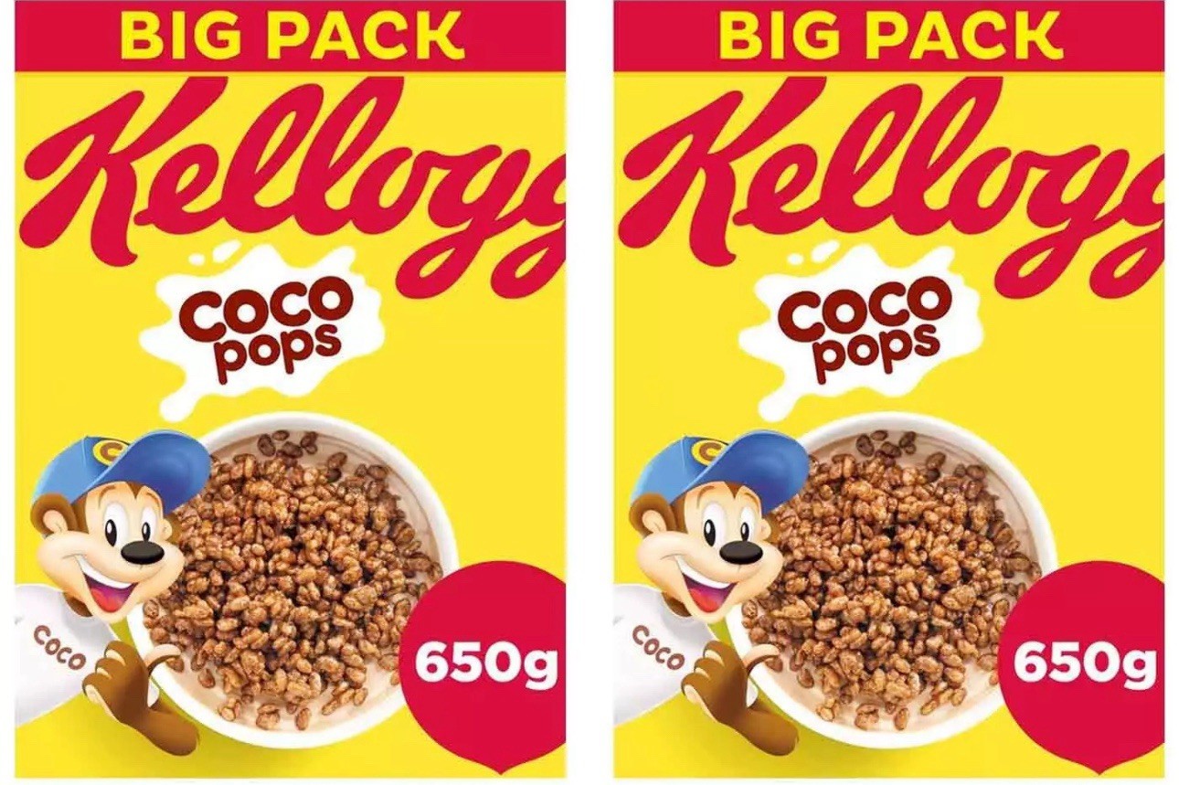 Kellogg's Coco Pops Chocolate Flavour Tasty Crunchy Breakfast Cereal Pack 2x650g