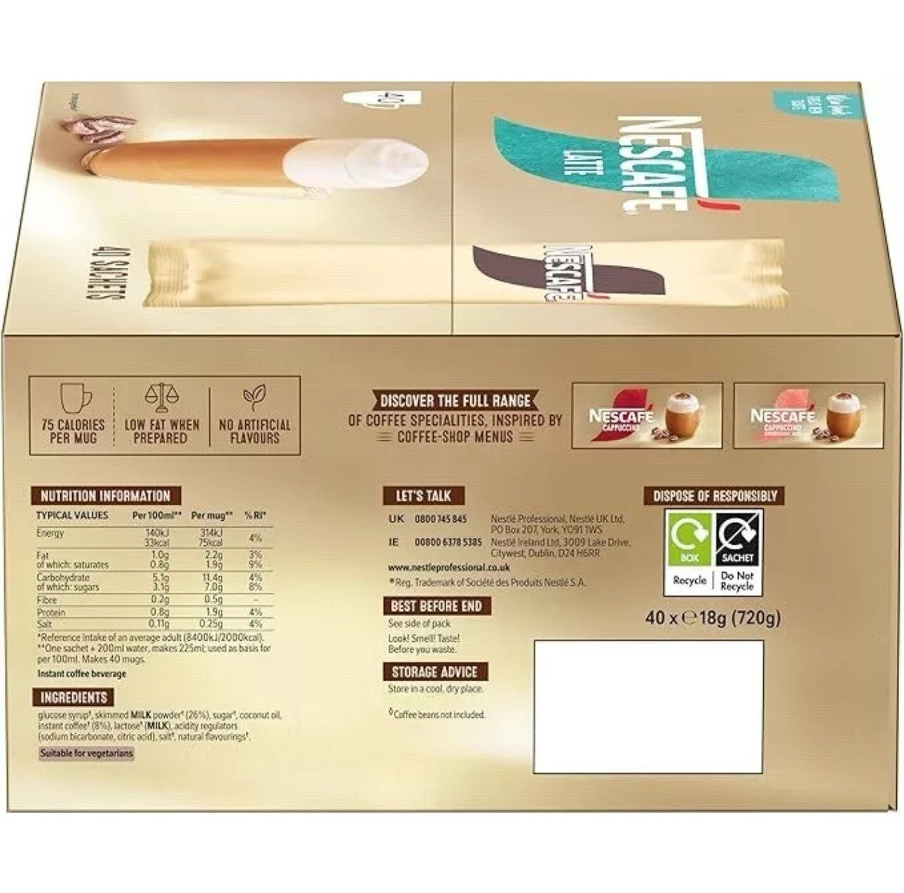 Nescafé Latte Instant Coffee Sachets - 40 X 18G