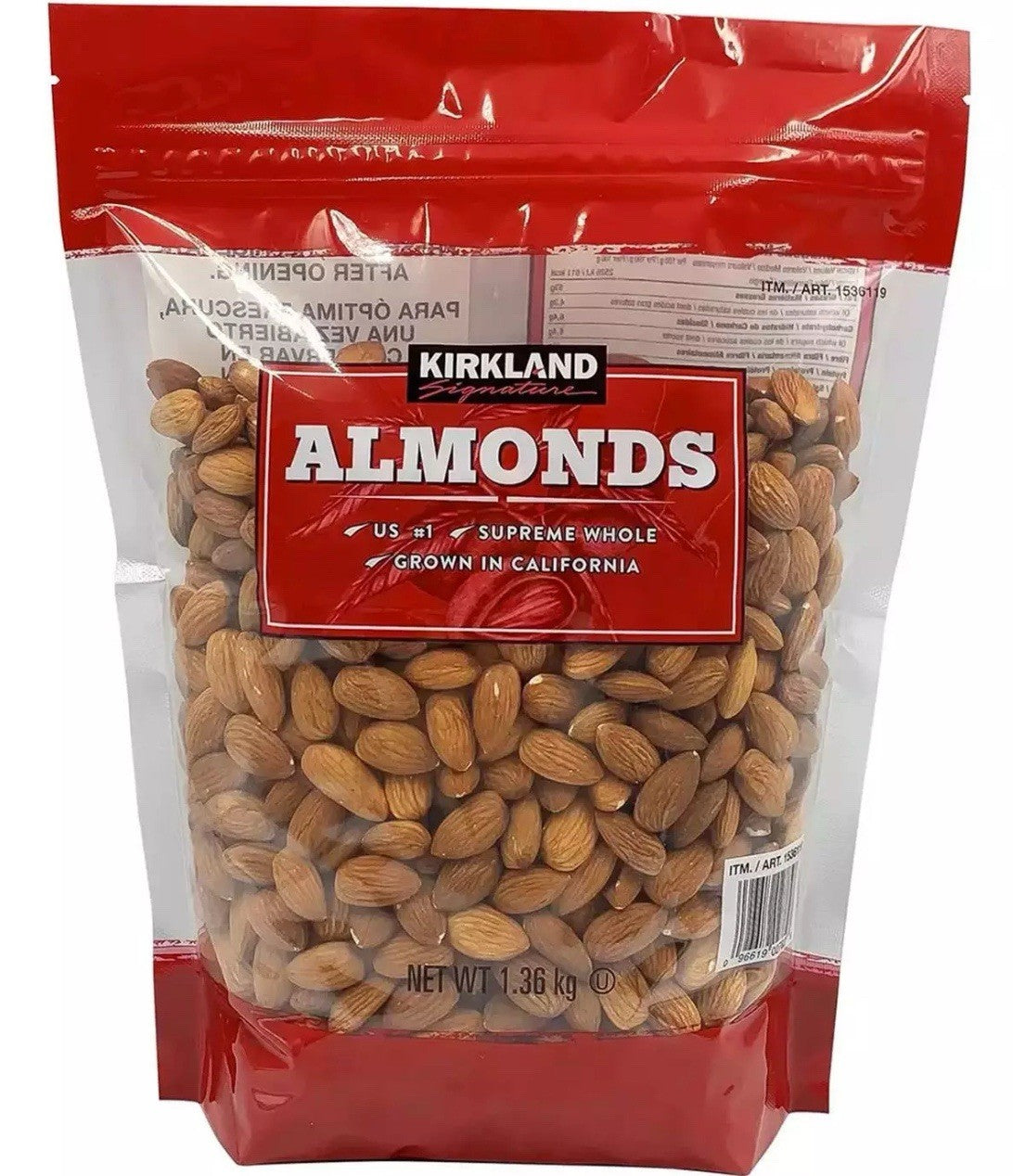 Kirkland Signature Premium Quality Almond Food Whole Almonds Nuts Pack 1.36kg