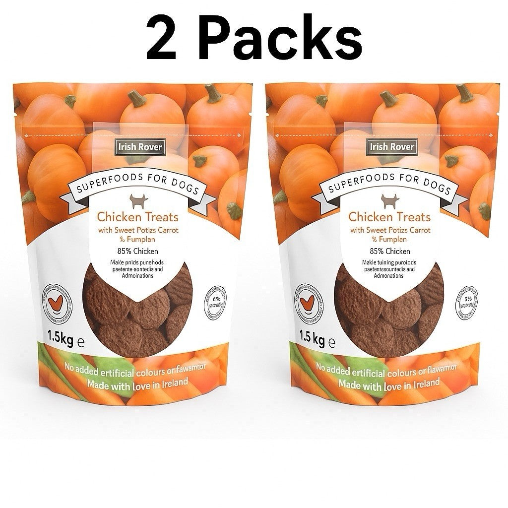 2 x 1.5Kg (3Kg) Irish Rover Dog Treats Chicken Sweet Potato