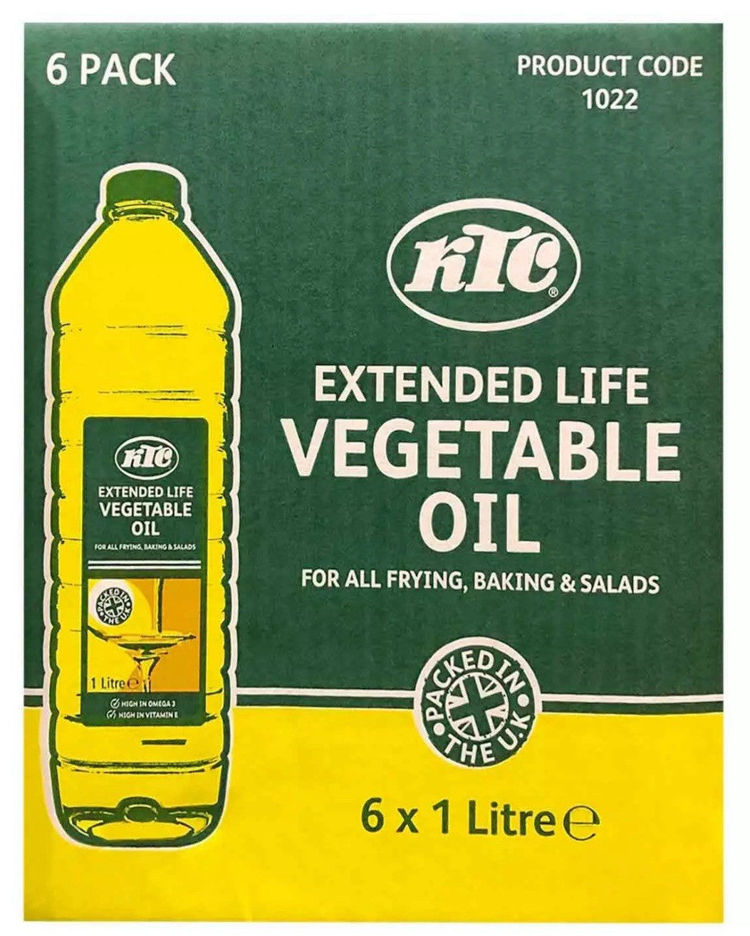 KTC Vegetable Oil Extended Life Frying Baking Salad Cooking Bottles Pack 6 x 1L