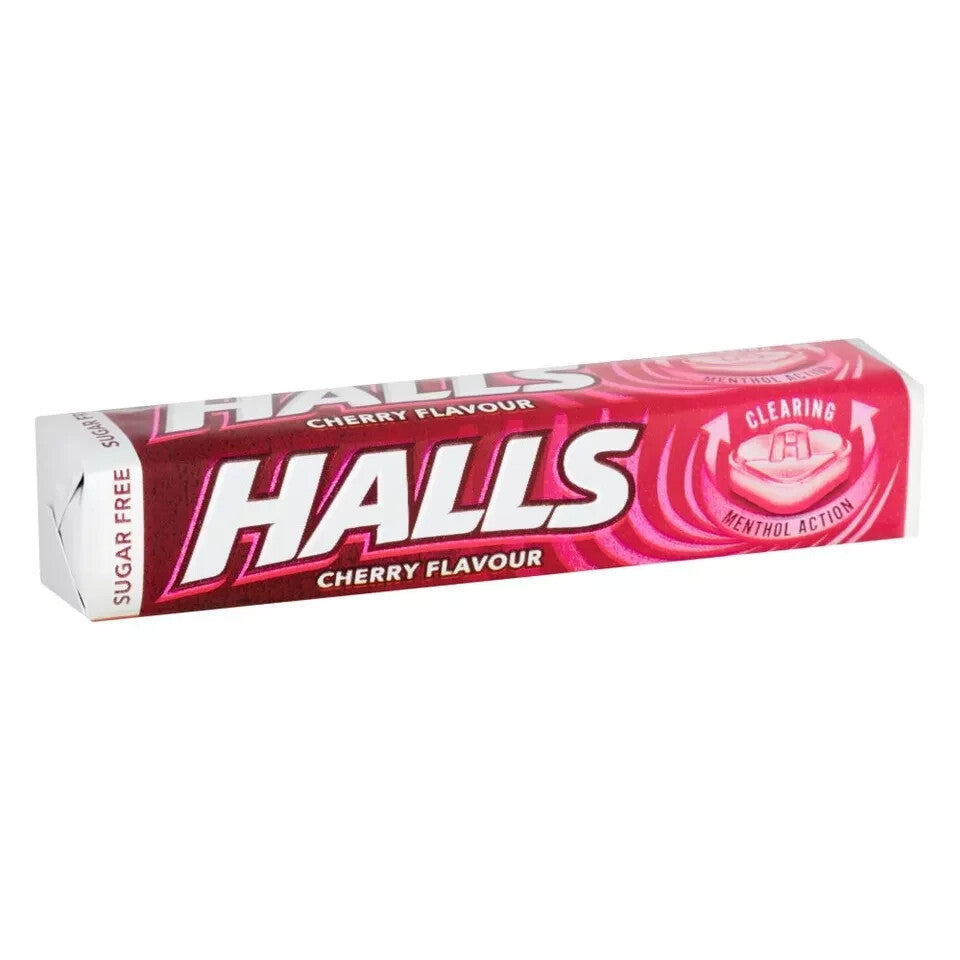 Halls Sugar Free Cherry Menthol Action Cough Sweets 32g - 20 Pack Full Box