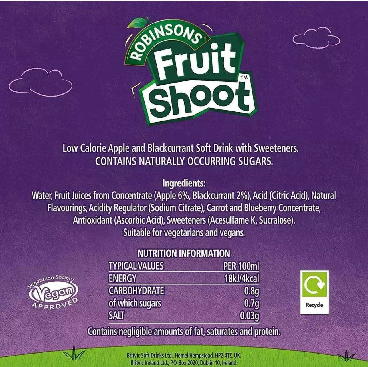 Robinsons Fruit Shoot Juice Real Apple & Blackcurrant Kids Bottle Pack 24x200ml