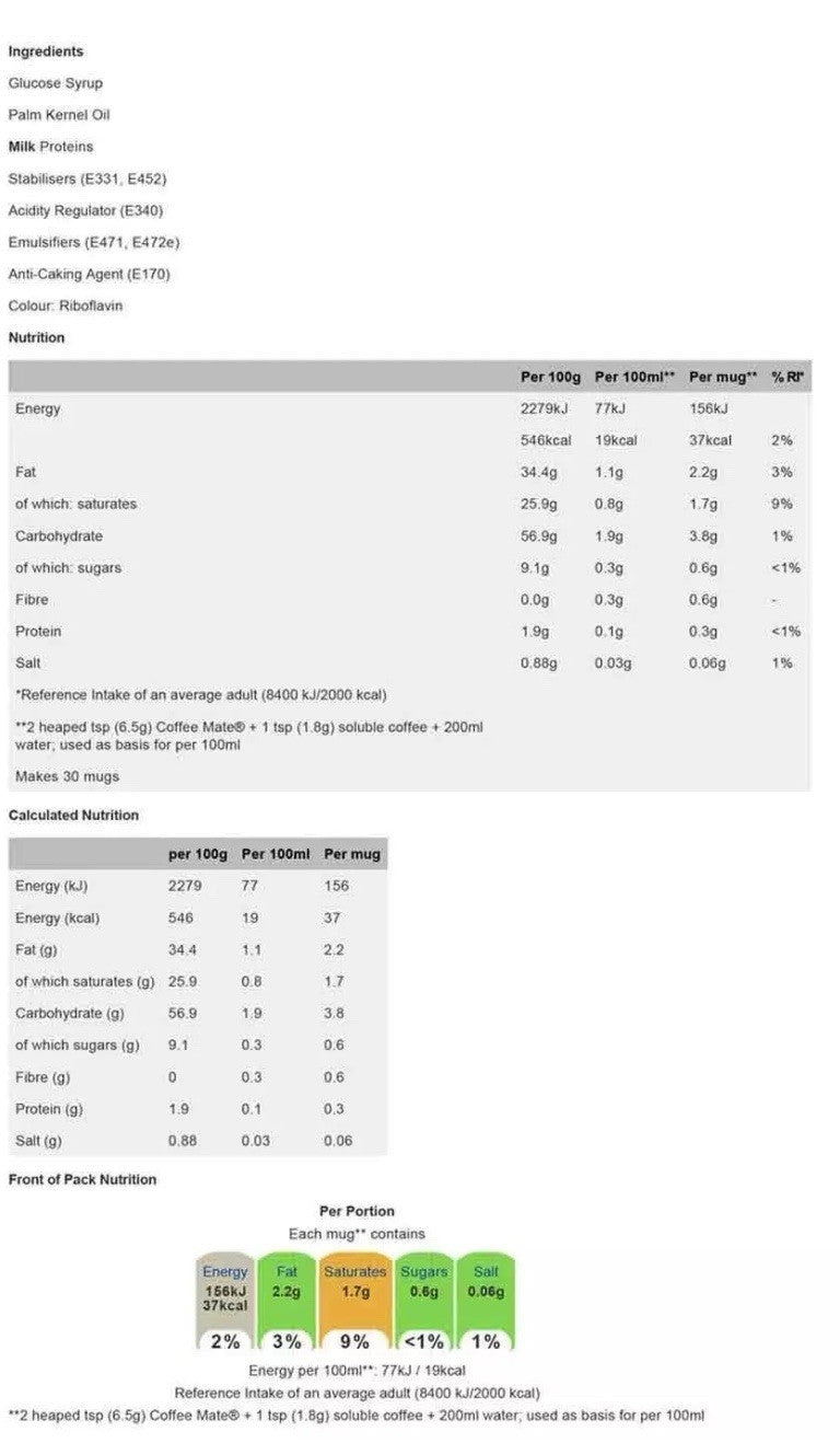 Nestle Coffee Mate Original Creamer Whitener Smooth Creamy Taste Tub Pack 2x550g