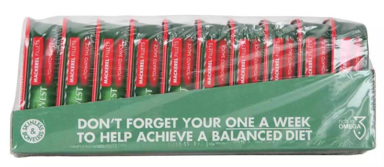 John West Mackerel Fillets in Tomato Sauce Skinless Boneless Fish Pack 10 x 125g