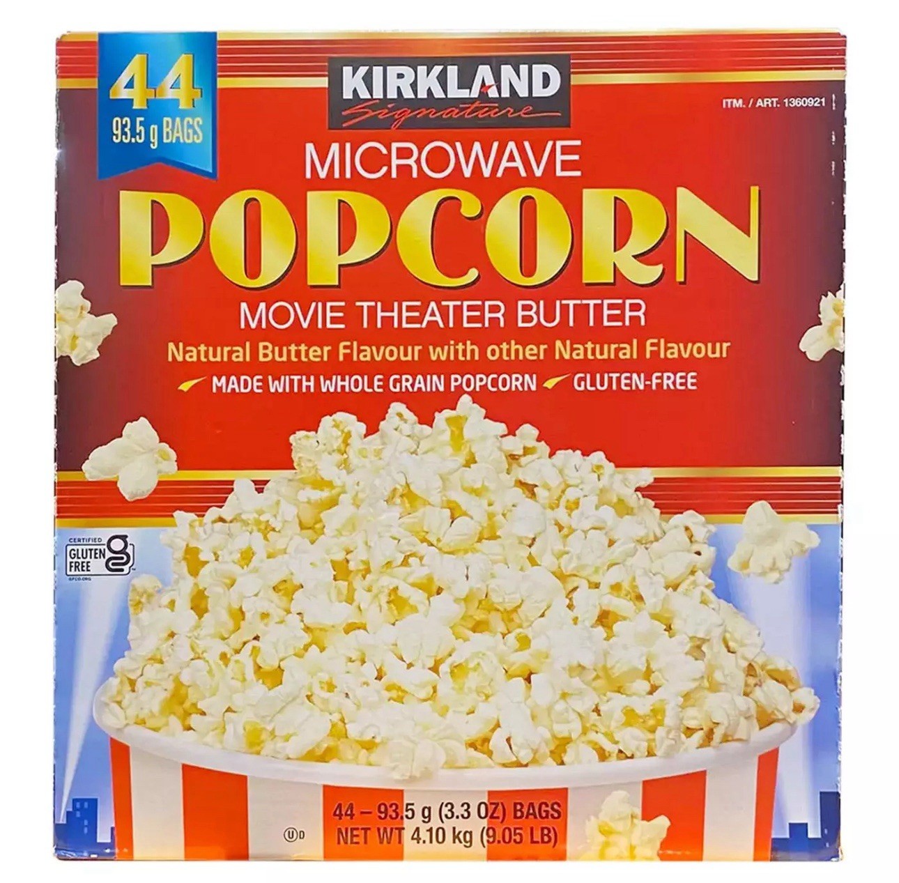 Kirkland Signature Microwave Popcorn Movie Theater Butter Natural 44 Bags 4.10Kg
