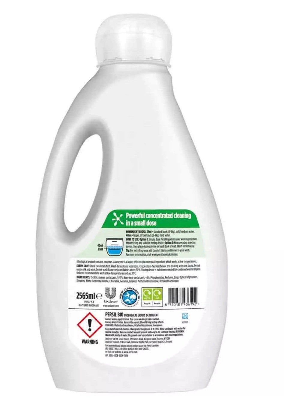 Persil Bio Laundry Sensitive Skin Gentle Detergent 95 Washes XXXL Pack 2.56L