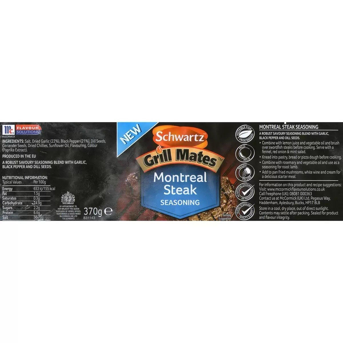 Schwartz 2 x 370g Grill Mates - Montreal Steak Seasoning New
