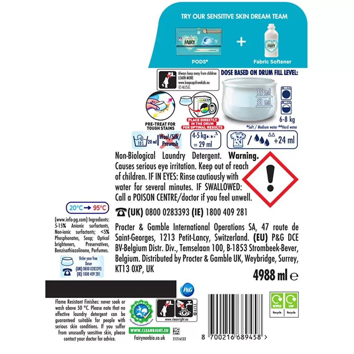 Fairy Non Bio Laundry Detergent Cleaning Washing Liquid 172Wash XXXL Pack 4.988L