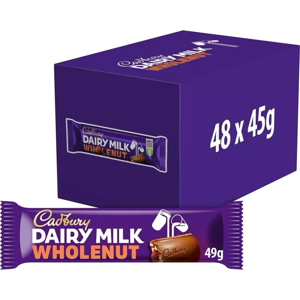 Cadbury Dairy Milk Whole Nut Chocolate Bar 45g x 48 Full Box ONLY £39.99