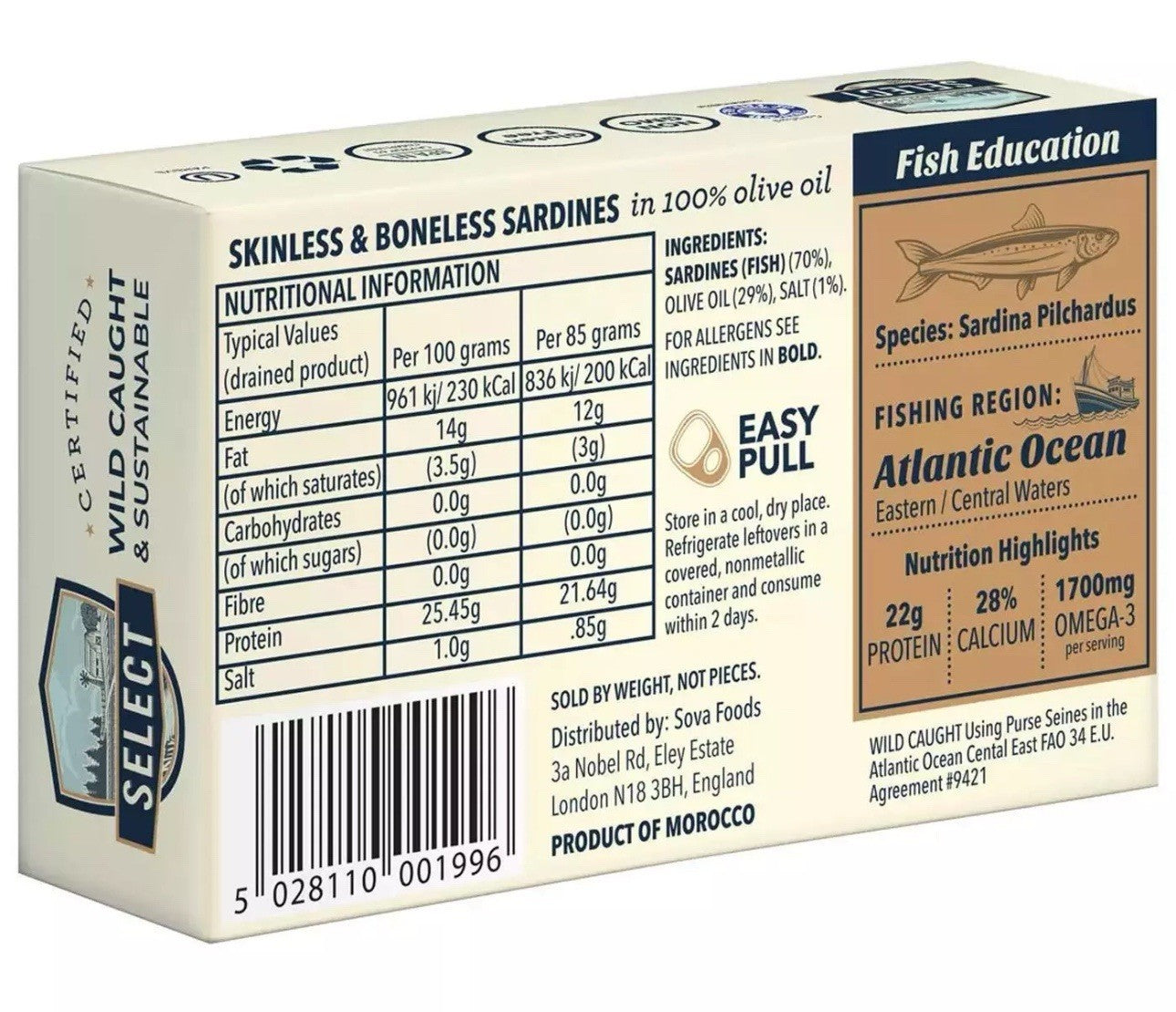 Select Skinless Boneless Sardines in Olive Oil Sustainably Season Pack 6 x 124g