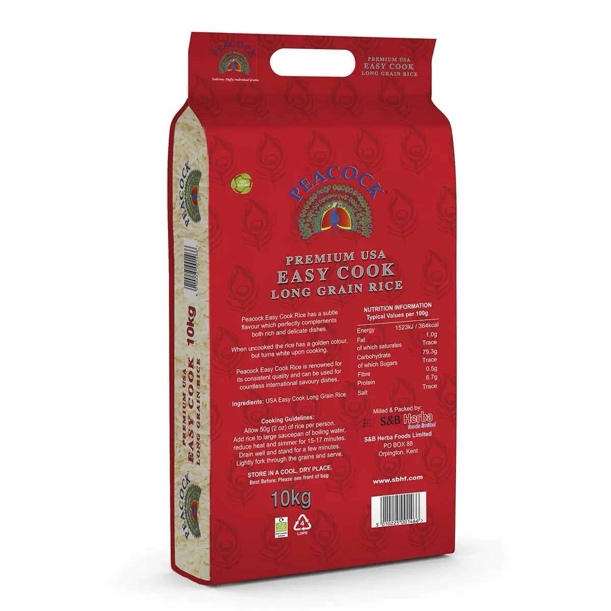 Peacock Premium Easy Cook USA Long Grain Rice Parboiled Fluffy Grains Pack 10kg