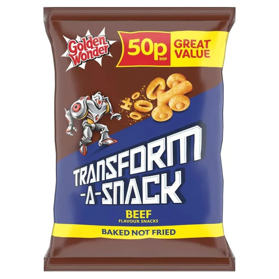 Golden Wonder Transform A Snack Beef Flavour Crisps Full Box 30 Packs x 27grams