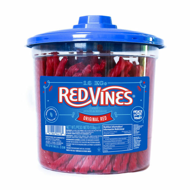 Red Vines Original Twists Soft Chewy Cane Sugar Sweet Candy Treat Tub Pack 1.6kg