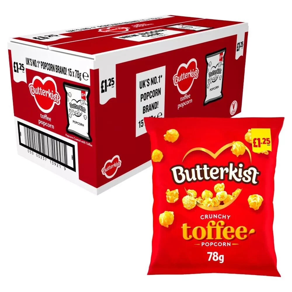 Full Box of 15 Butterkist Crunchy Toffee Popcorn 78g Bags
