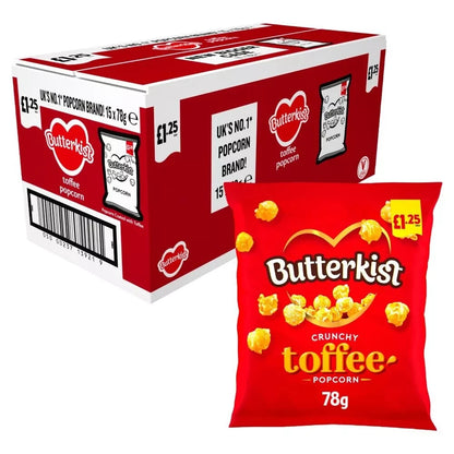 Full Box of 15 Butterkist Crunchy Toffee Popcorn 78g Bags