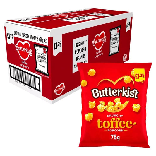 Full Box of 15 Butterkist Crunchy Toffee Popcorn 78g Bags