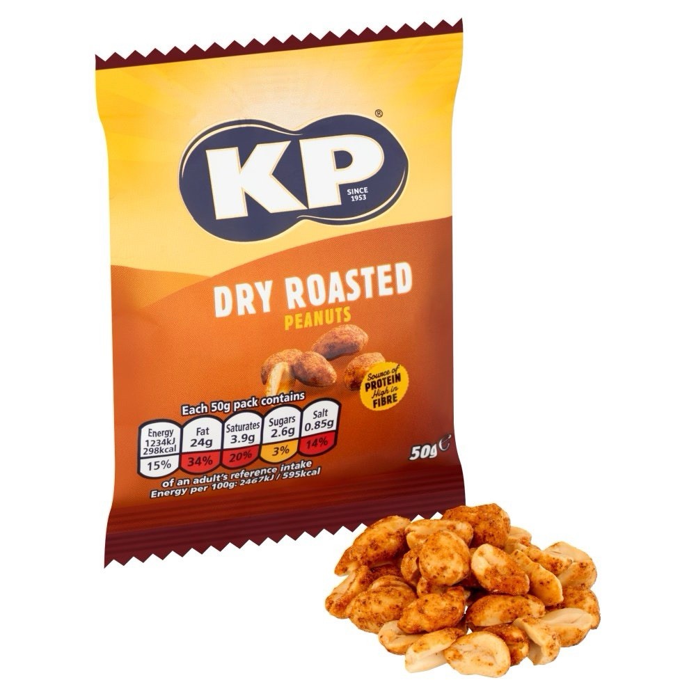 Pub Carded KP Dry Roasted Peanuts  21 x 50g Packets Nuts