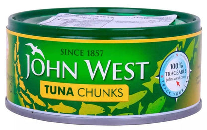 John West Tuna Chunks in Sunflower Oil Tins 100%Traceable Fish Cans Pack 12x145g