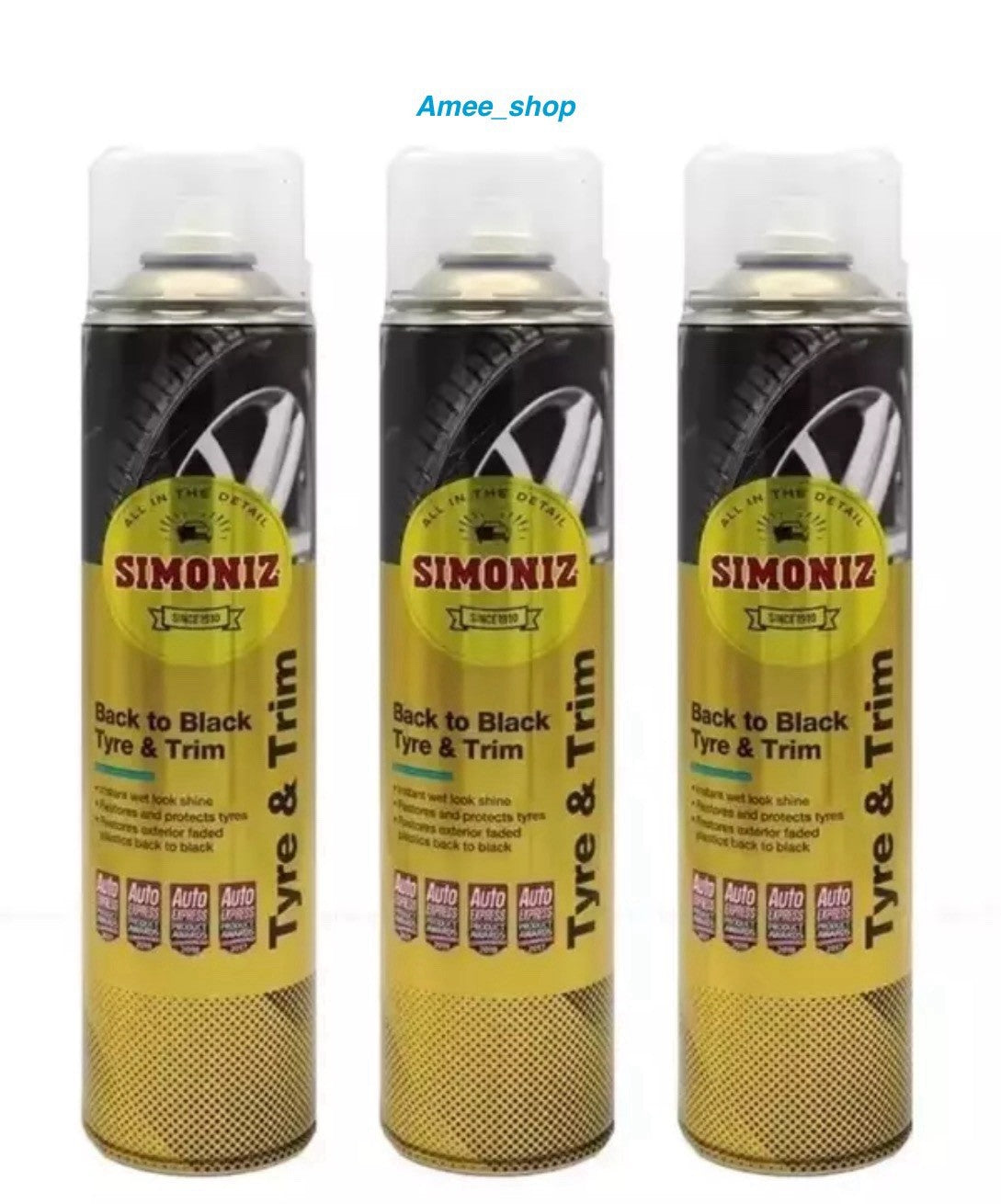 Simoniz Back To Black Tyre Trim Wet Look Shine Spray Plastic Exterior 3 x 600ML