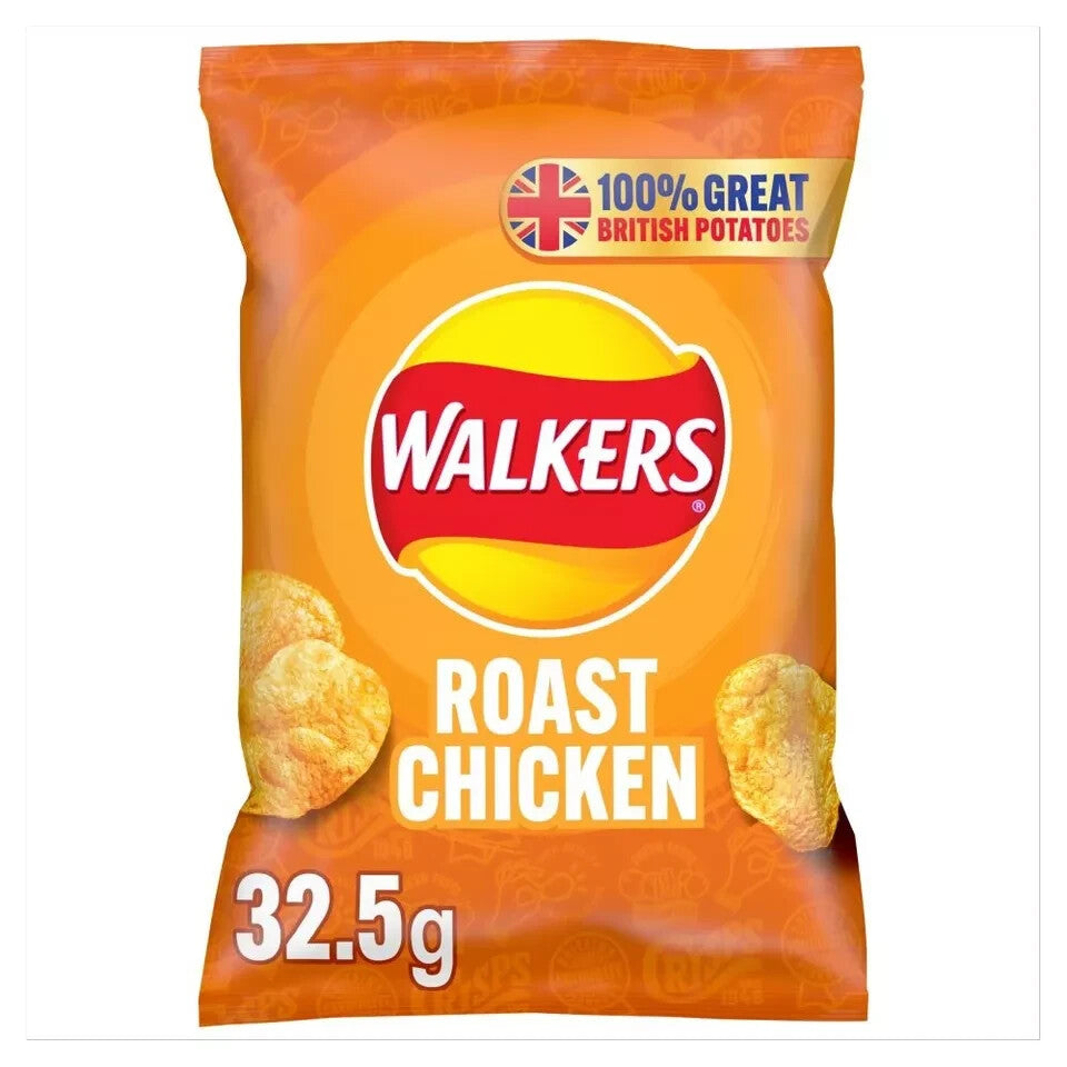 WALKERS ROAST CHICKEN CRISPS FULL CASE X 32 X 32.5G BAGS Only £21.99