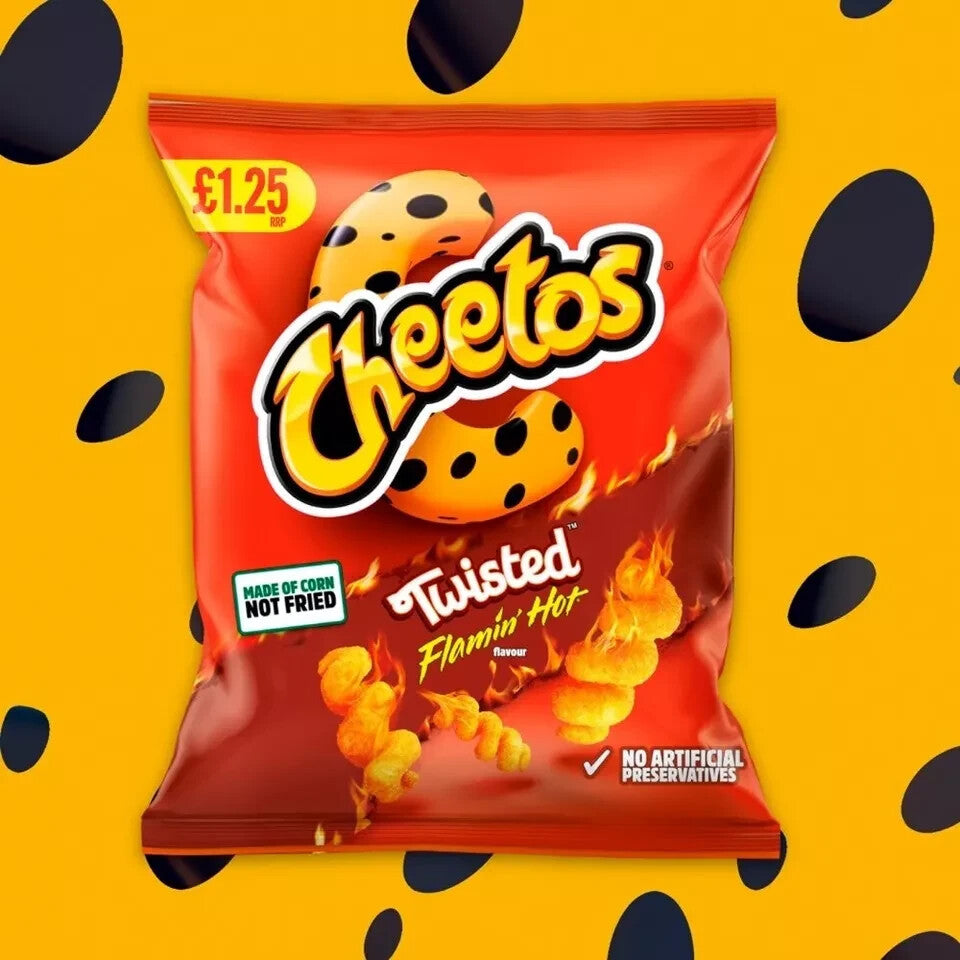 Full Box of 18 Large Bags of 65g Walkers Cheetos Twisted Flamin' Hot ONLY £18.49
