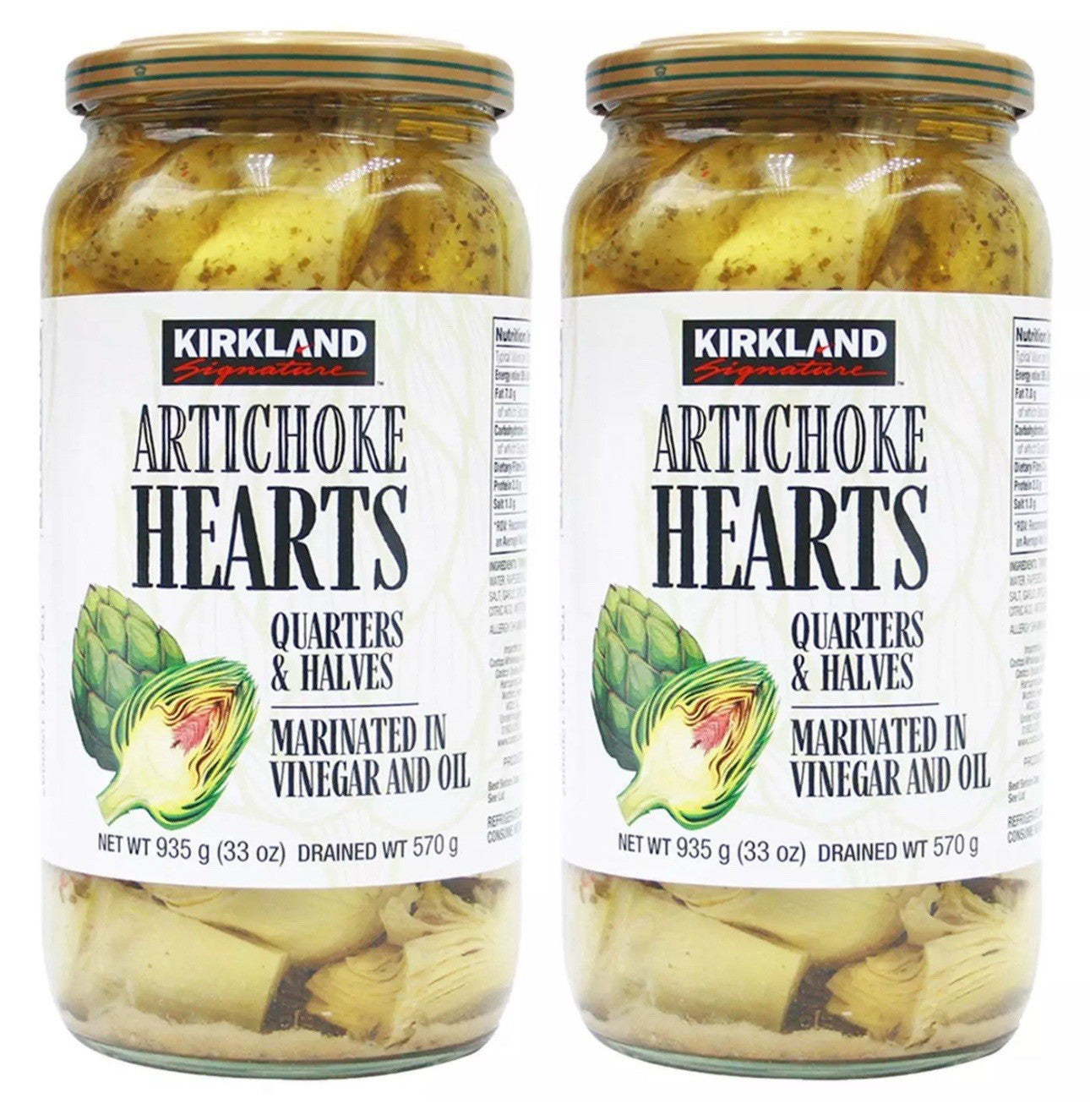 Kirkland Signature Artichoke Hearts Marinated in Vinegar & Oil Jar Pack 2 x 935g