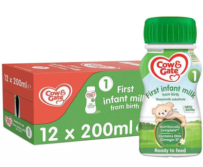 Cow & Gate First Infant Milk Stage 1 Ready Made Baby Formula 12 x 200ml pack