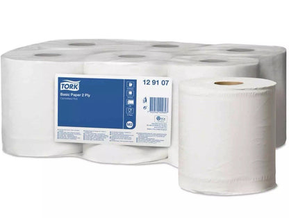 Tork 129107 Centrefeed 2-Ply Basic Wiping Paper - White (Pack of 6 Rolls)