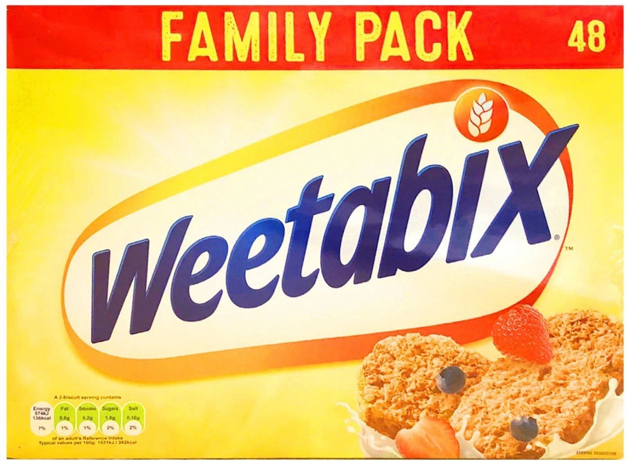 Weetabix Pack of 2 x 48 Wholegrain Wheat Vegans Vegetarians High Fibre Low Sugar