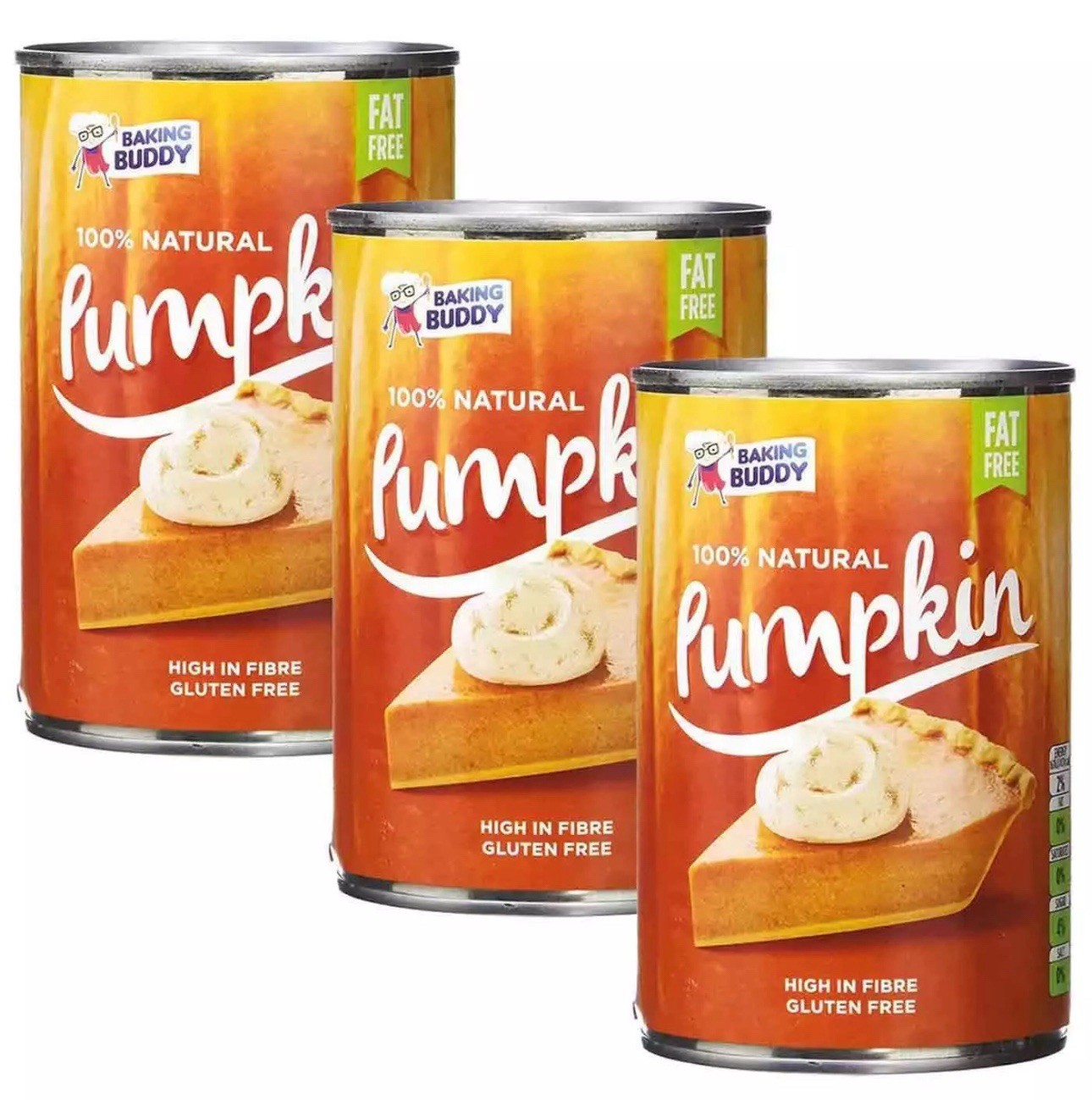 Baking Buddy Pumpkin Puree Natural Tin Cans Fibre Source Gluten Free Pack 3x425g