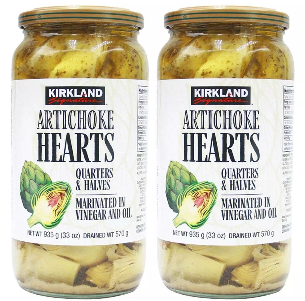 Kirkland Signature Artichoke Hearts Marinated in Vinegar & Oil Jar Pack 2 x 935g