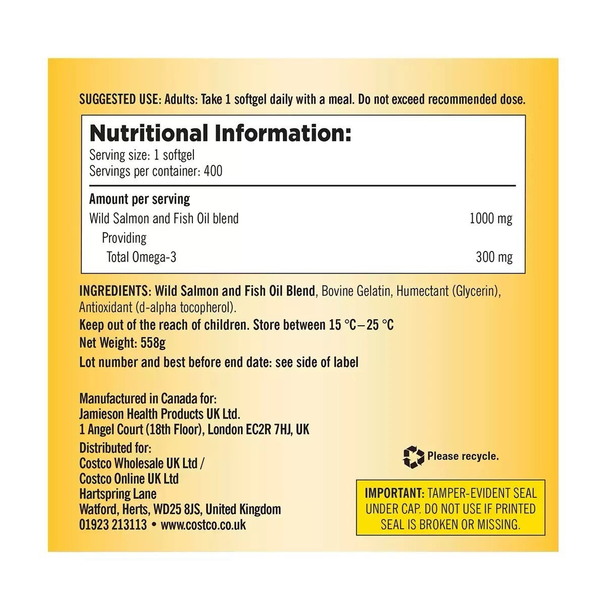 Kirkland Fish Oil Vitamins 400 Softgel Fatty Acids Omega3