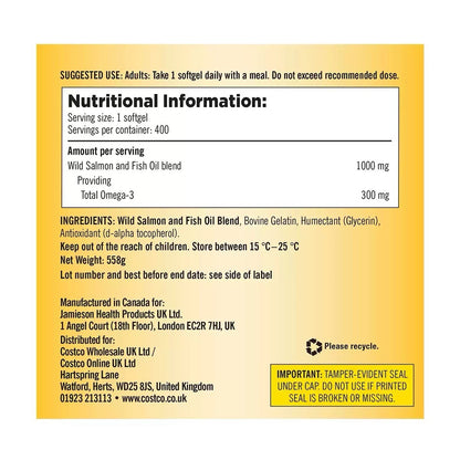 Kirkland Fish Oil Vitamins 400 Softgel Fatty Acids Omega3