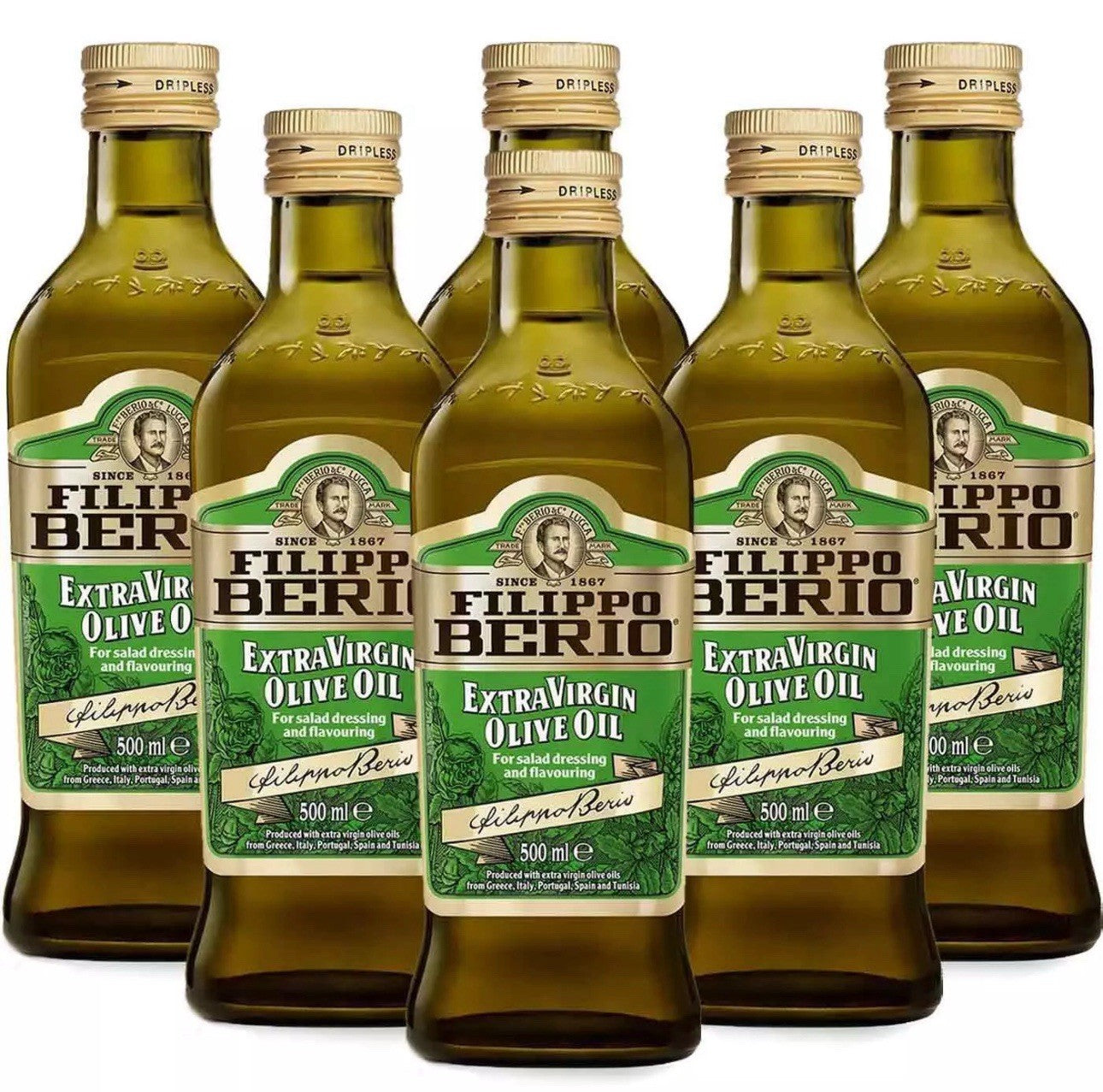 Filippo Berio Extra Virgin Olive Oil 100%Pure Flavour Dressing Bottles 6 x 500ml