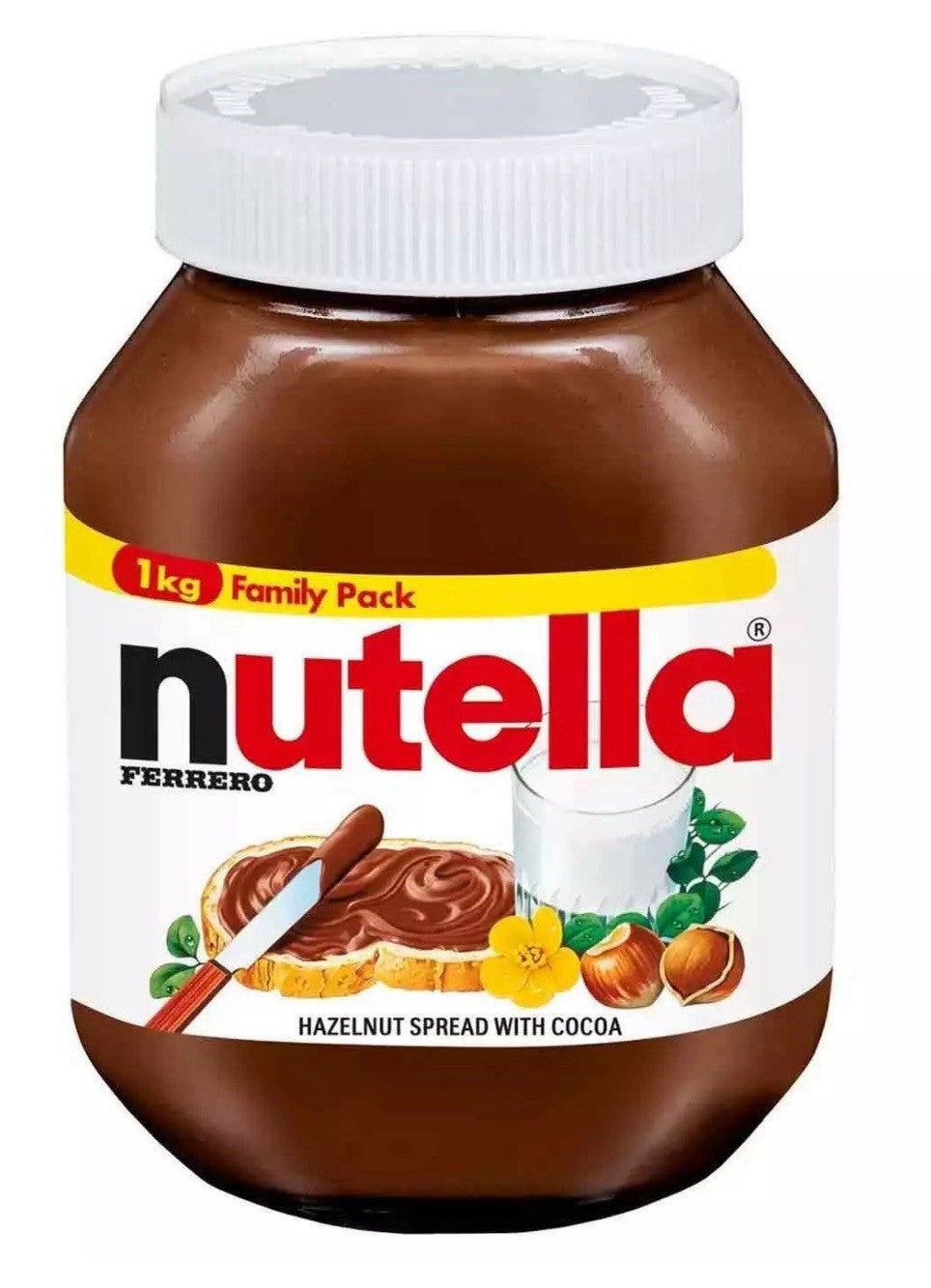 Ferrero Nutella Original Chocolate Spread Cocoa & Hazelnut Family Jar Pack 1kg