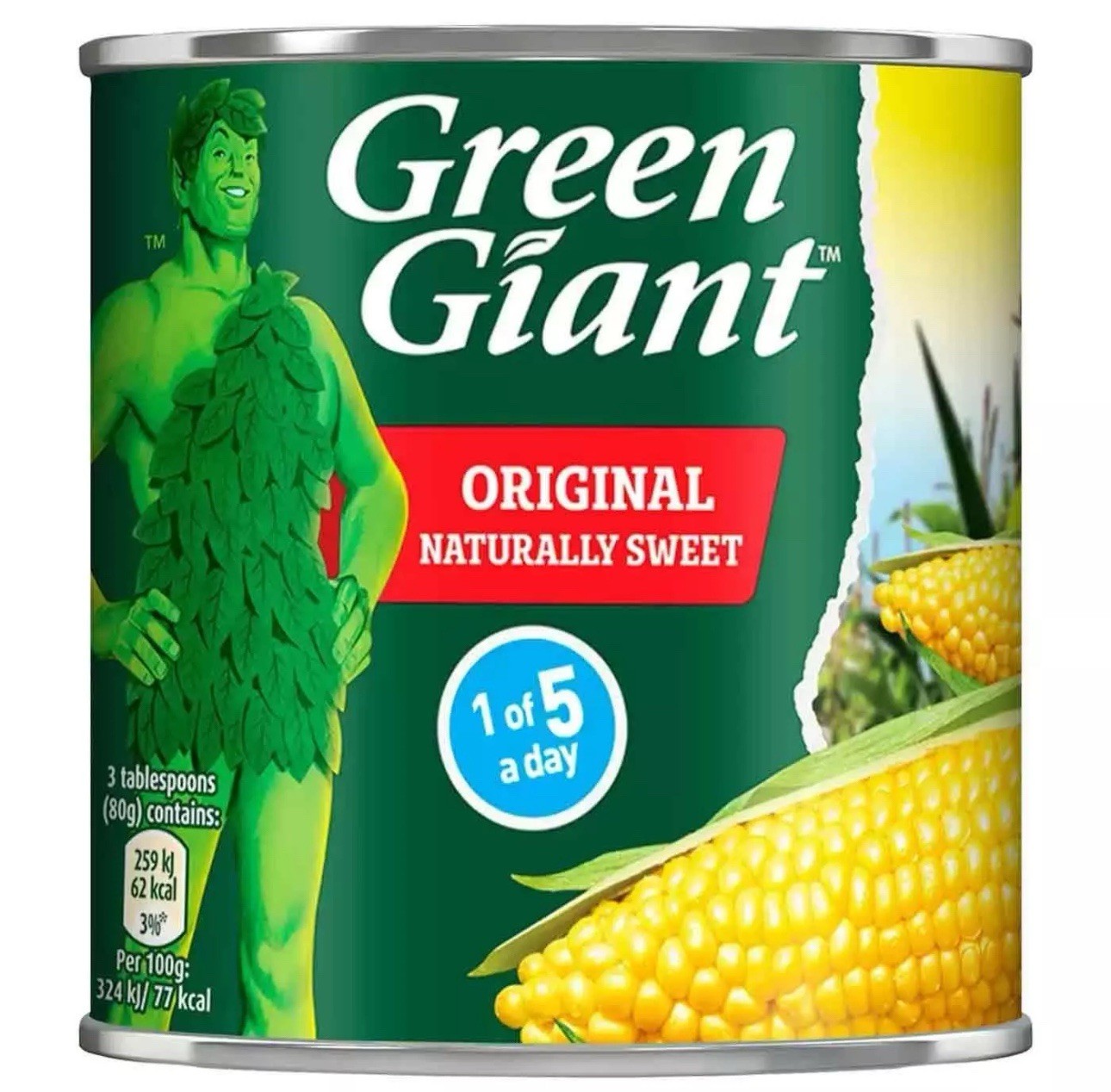 Green Giant Original Sweetcorn Naturally Sweet Corn Brine Tin Cans Pack 12x340g