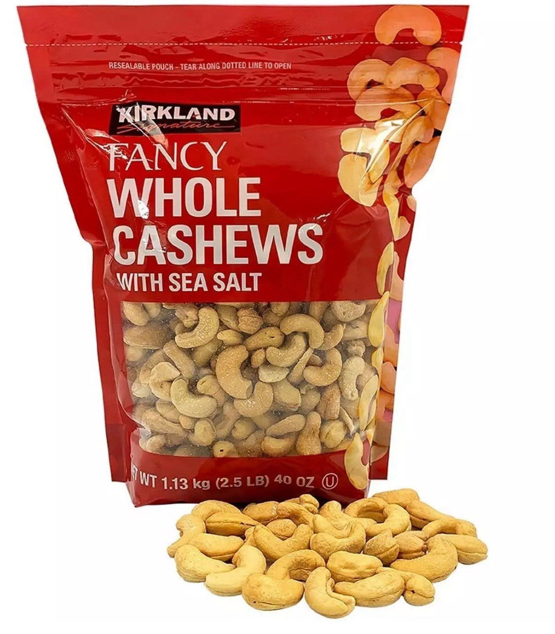 Kirkland Signature Fancy Whole Cashews with Sea Salt Food Nuts Pack of 1x1.13kg