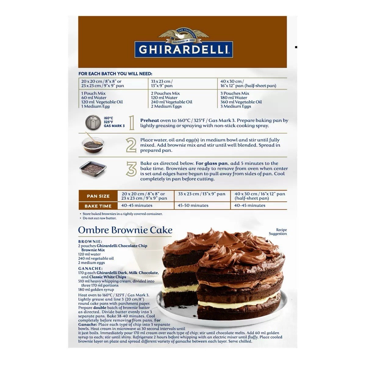 Ghirardelli Chocolate Chip Brownie Cake Premium Mix Pack of 4 Batches 2.26kg
