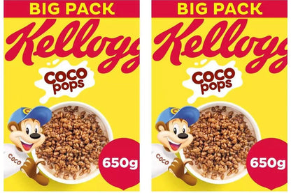 Kellogg's Coco Pops Chocolate Flavour Tasty Crunchy Breakfast Cereal Pack 2x650g