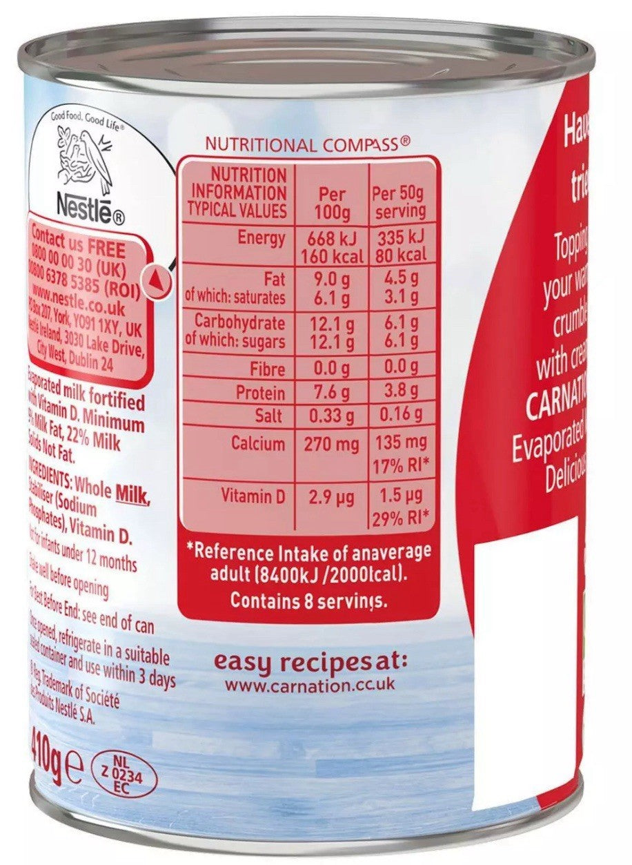 Nestle Carnation Evaporated Milk Dessert Pudding Rich Creamy Topping Pack12x410g