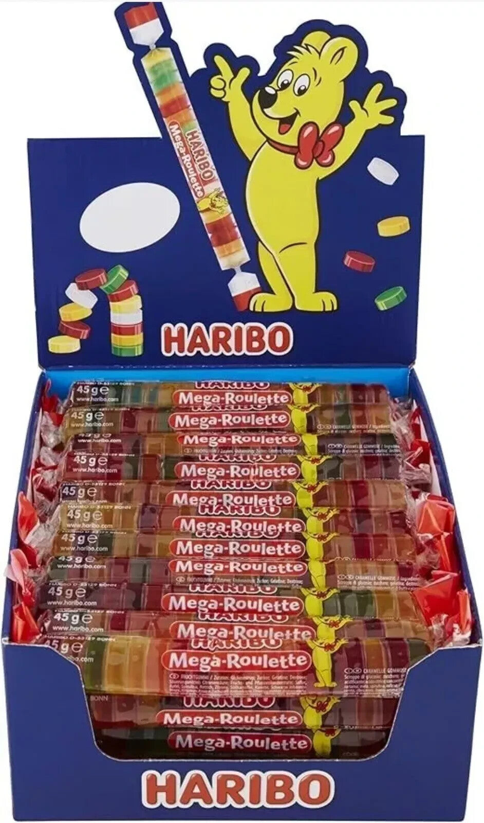 Haribo Mega Roulette Fruit Rubber Wheels Pack of 40 x45g