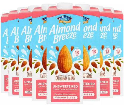 Blue Diamond Almond Breeze Unsweetened Drink Low Fat Milk Alternative Pack 8x 1L