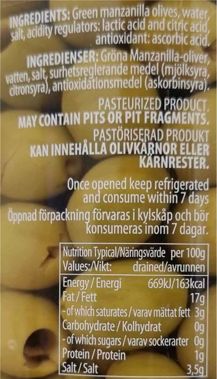 Manzanilla Pitted Green Olives Mediterranaean Snack Large Jar Spain Pack 2x 940g