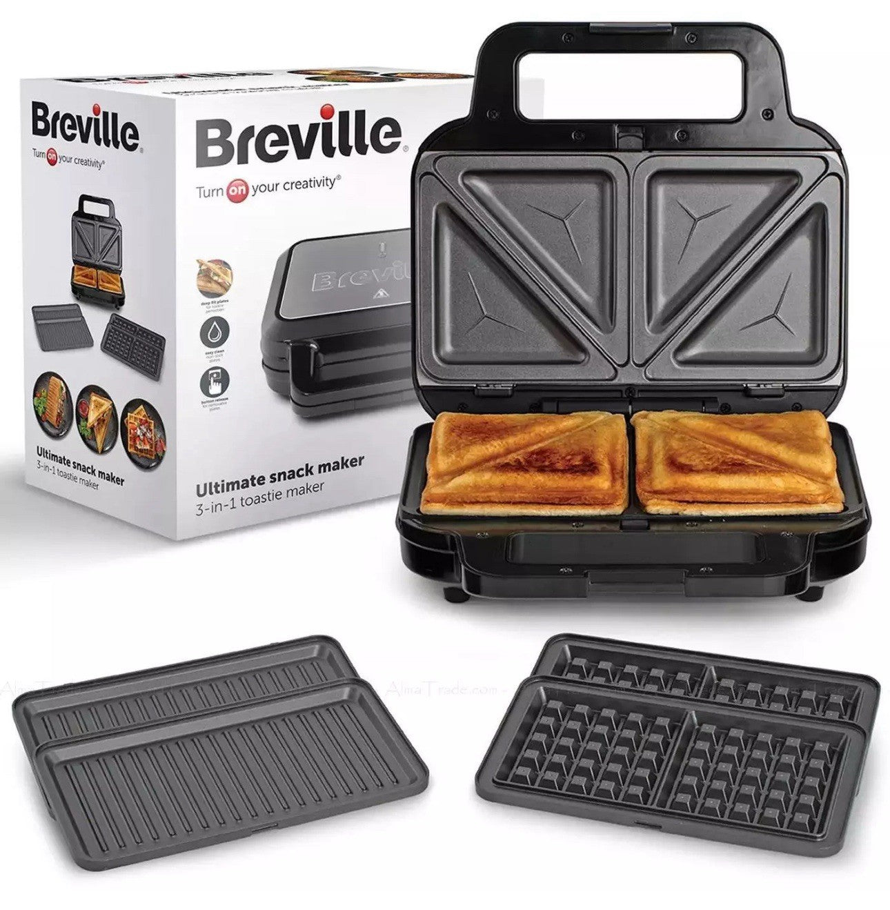 Breville 3 in 1 Sandwich Waffle and Panini Maker Snack Cut & Seal System VST098