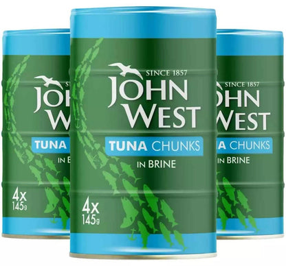 John West Tuna Chunks in Brine Tins 100% Traceable Fish Cans UK Pack 12 x 145g