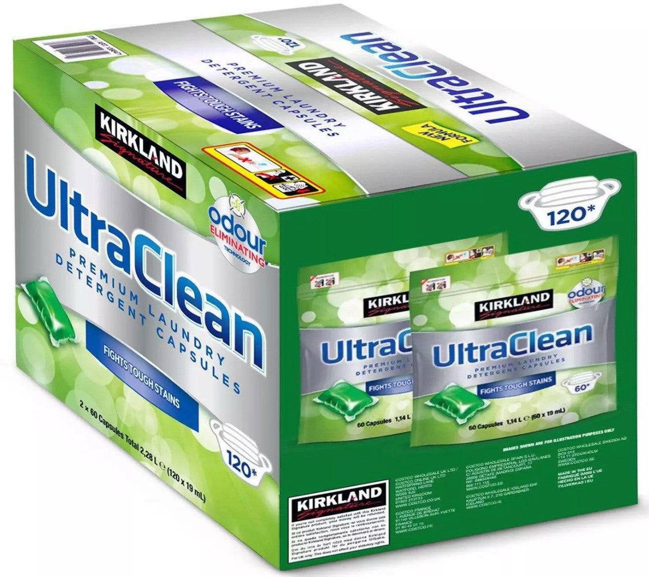 Kirkland Signature Ultra Clean Bio Detergent Laundry Odour Pod Pack 2x60Capsules