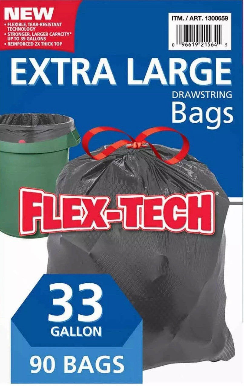 KIRKLAND SIGNATURE FLEX-TECH DRAWSTRING KITCHEN XL TRASH RUBBISH BIN 90 BAGS NEW
