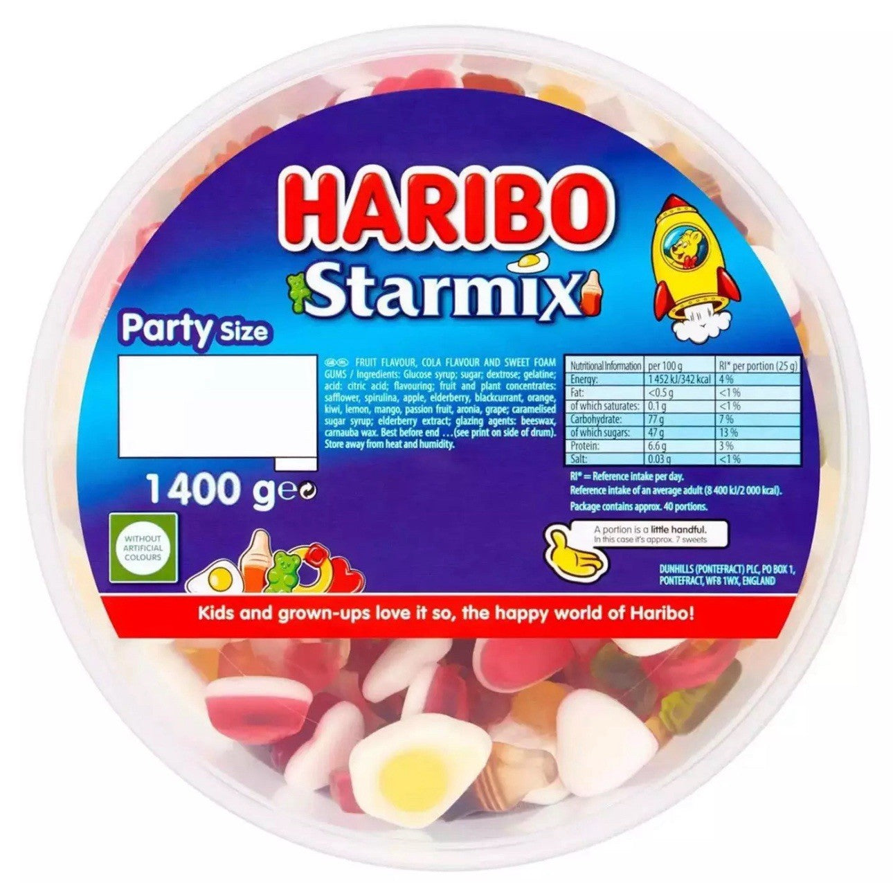 Haribo Starmix Mix Candy Fruit Cola Jelly Sweets Treat Party Size Tub Pack 1.4Kg